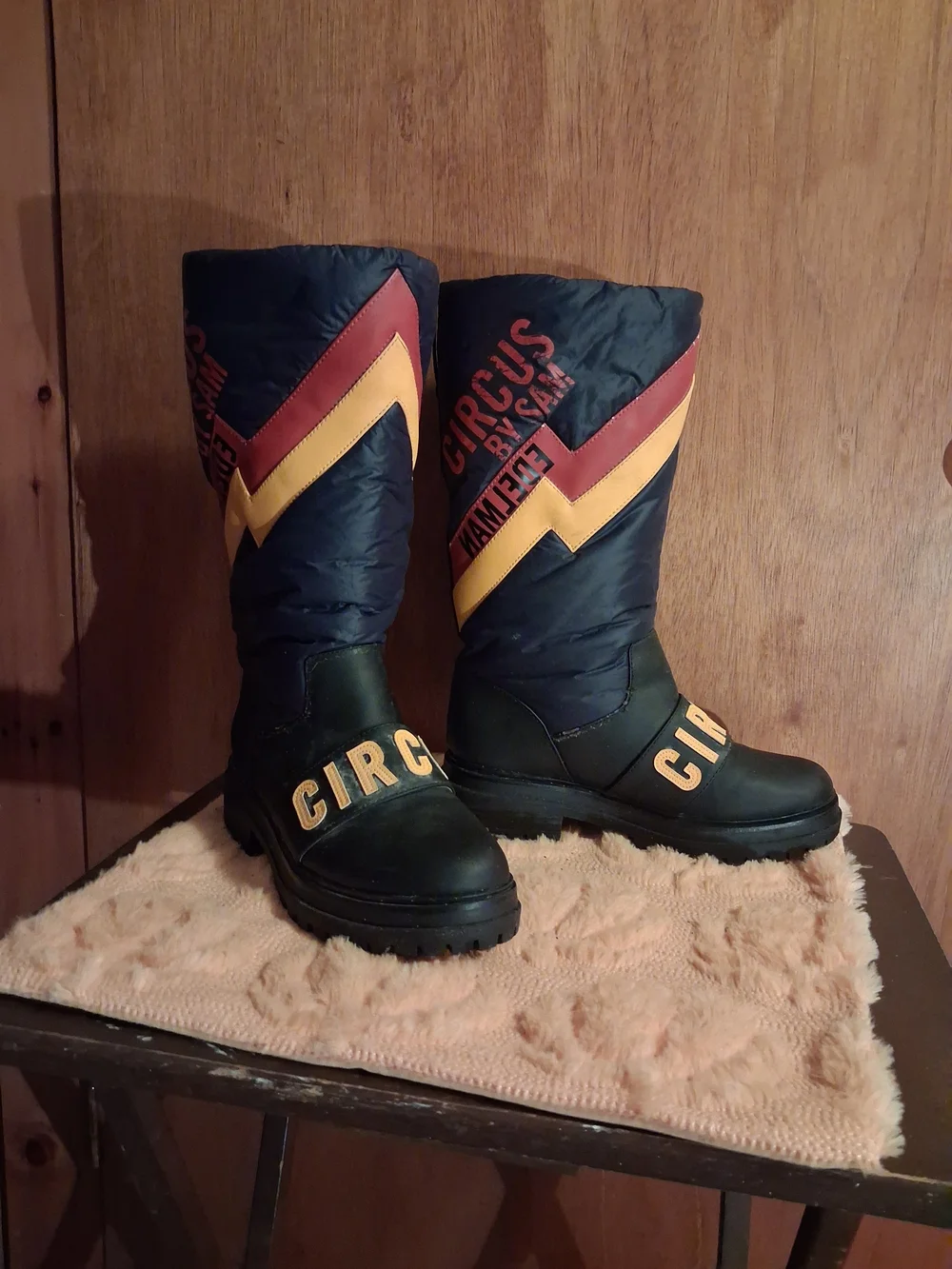 Circus by Sam Edelman Kids' Black Boots with Red & Yellow Chevron Accents